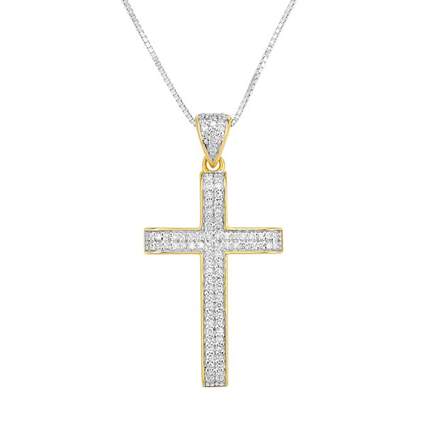 Gold Tone Sterling Silver 1/4 Carat T.W. Diamond Cross Pendant Necklace