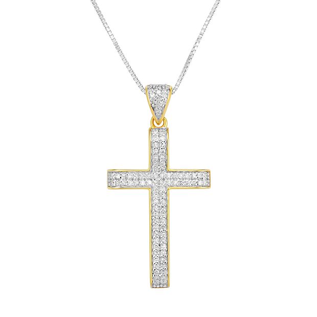 Gold Tone Sterling Silver 1 4 Carat T.W. Diamond Cross Pendant Necklace