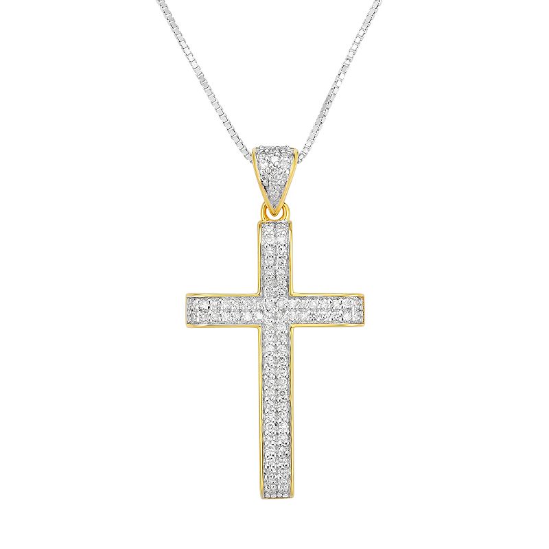 Gold Tone Sterling Silver 1/4 Carat T.W. Diamond Cross Pendant Necklace, W