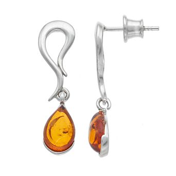 Sterling Silver Amber Teardrop Earrings