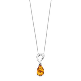 Sterling Silver Amber Teardrop Pendant Necklace