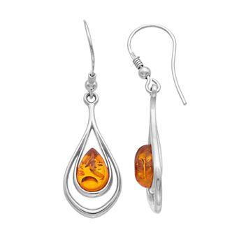 Sterling Silver Amber Double Teardrop Earrings