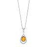 Sterling Silver Amber Double Teardrop Pendant Necklace 