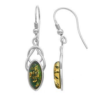 Sterling Silver Green Amber Drop Earrings