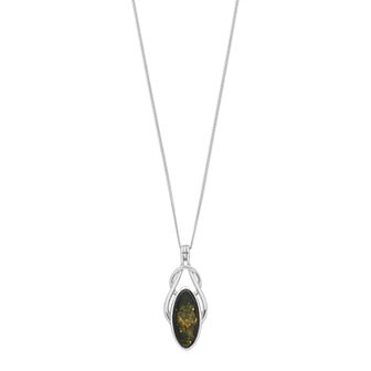 Sterling Silver Green Amber Knot Pendant Necklace