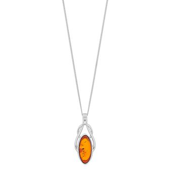 Sterling Silver Amber Knot Pendant Necklace
