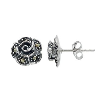 Tori Hill Sterling Silver Marcasite Flower Stud Earrings
