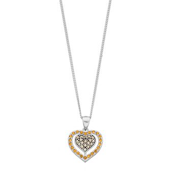 Tori Hill Sterling Silver Marcasite & Crystal Double Heart Pendant
