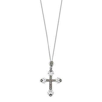 Tori Hill Sterling Silver Marcasite Cross Pendant Necklace