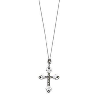 Tori Hill Sterling Silver Marcasite Cross Pendant Necklace