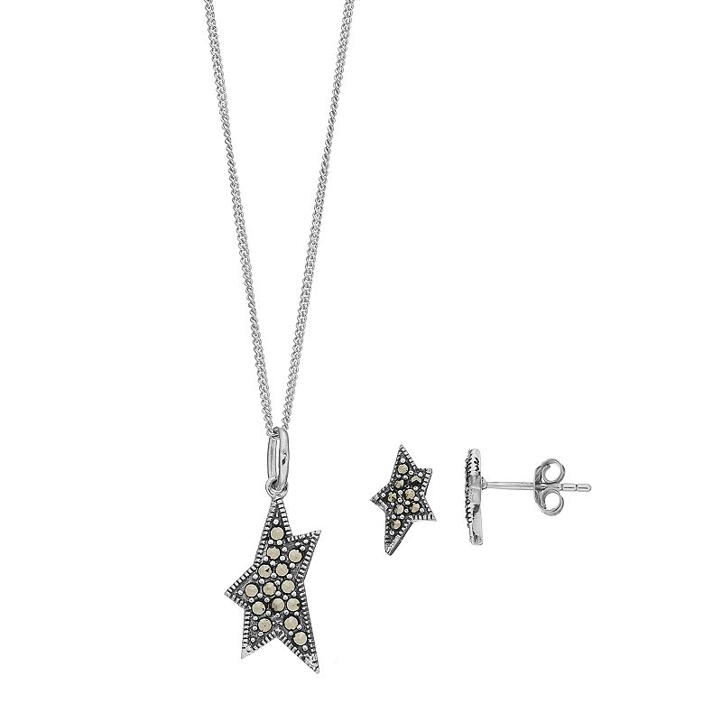 Tori Hill Sterling Silver Marcasite Shooting Star Pendant & Stud Earring S