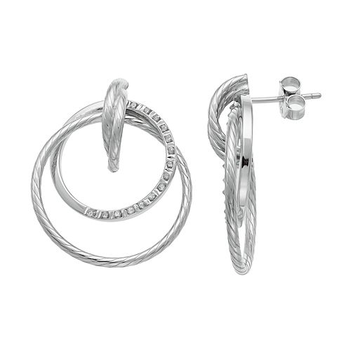 Diamond Mystique Platinum Over Silver Hoop Drop Earrings