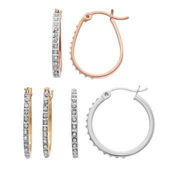 Diamond Mystique Tri-Tone Sterling Silver Hoop Earring Set