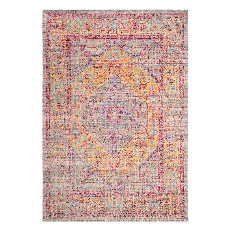 Safavieh Windsor Farah Framed Floral Rug, Grey, 6Ft Rnd