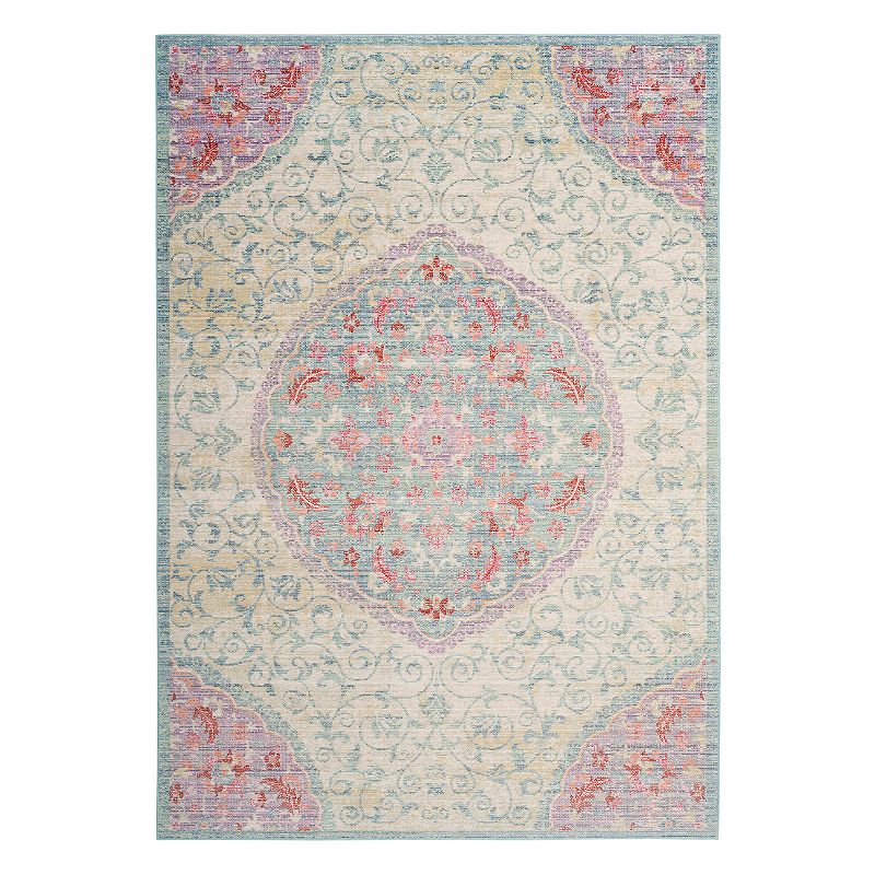 Safavieh Windsor Elysia Framed Floral Rug, Grey, 6Ft Rnd