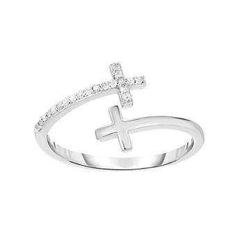 Sterling Silver 1/10 Carat T.W. Diamond Cross Bypass Ring