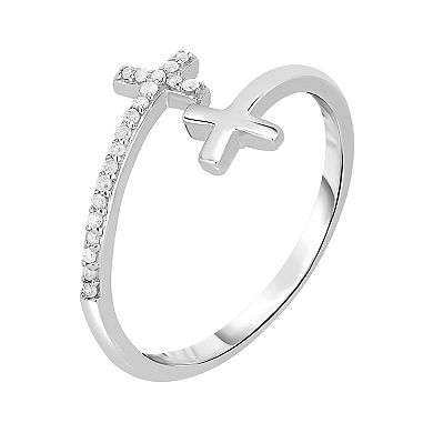 Sterling Silver 1/10 Carat T.W. Diamond Cross Bypass Ring