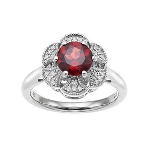Simply Vera Vera Wang Sterling Silver Garnet & 1/10 Carat T.W. Diamond Flower Ring