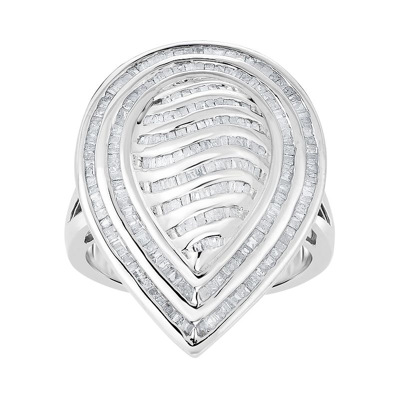 Sterling Silver 1 Carat T.W. Diamond Teardrop Ring, Womens, Size: 7, White