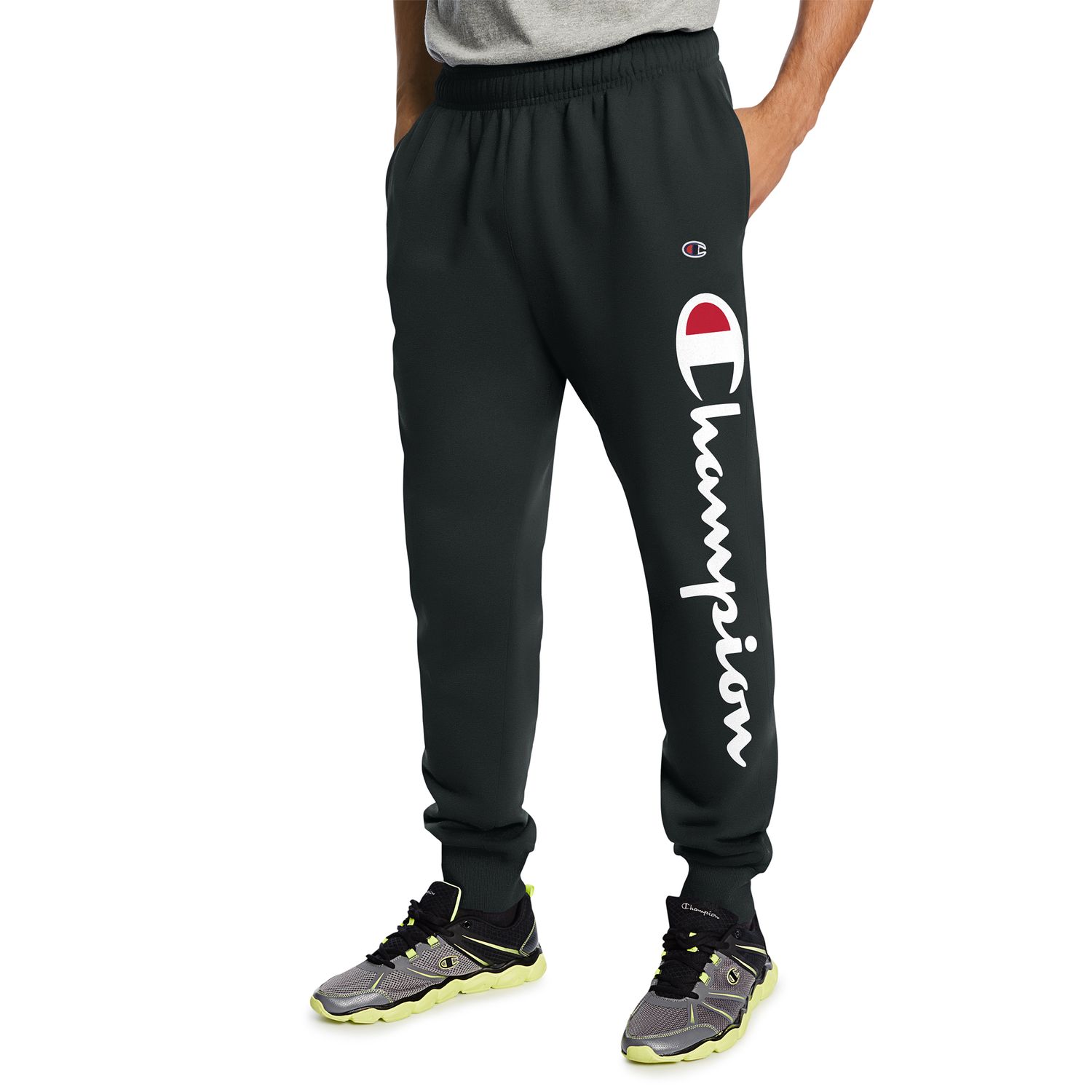 men's champion script logo fleece jogger pants