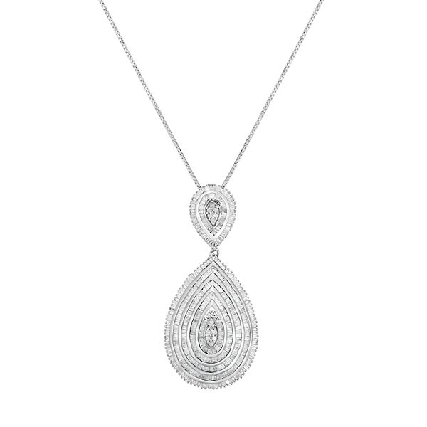 Sterling Silver 1 Carat T.W. Diamond Baguette Teardrop Pendant