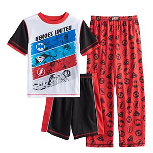 Boys 6-16 Superhero Logos 3-Piece Pajama Set