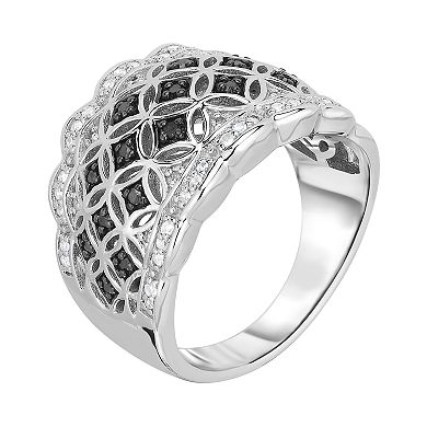 Sterling Silver 1/3 Carat T.W. Black & White Diamond Filigree Ring