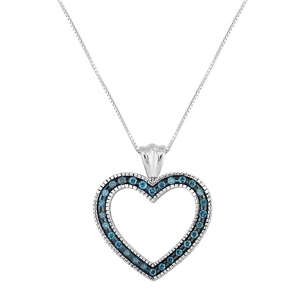 Sterling Silver 1/2 Carat T.W. Blue Diamond Heart Pendant Necklace