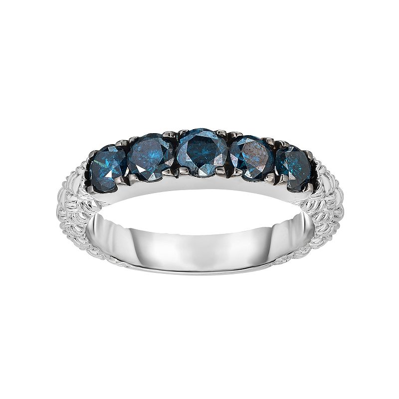 Sterling Silver 1 Carat T.W. Blue Diamond Textured Ring, Womens, Size: 6