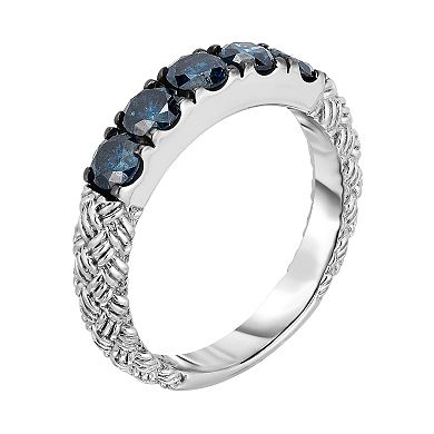 Sterling Silver 1 Carat T.W. Blue Diamond Textured Ring