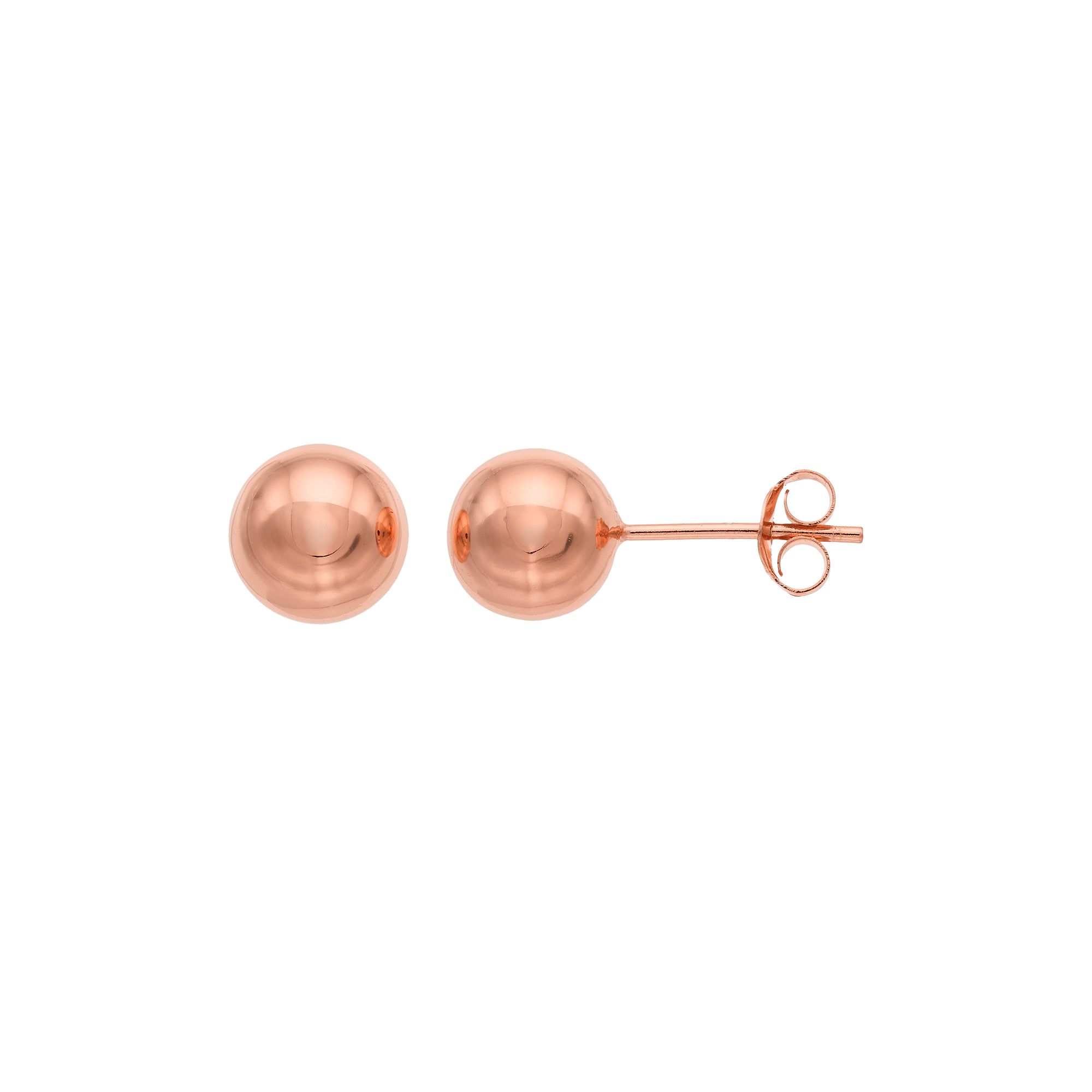 Sterling Silver Ball Stud Earrings, Womens, 14k Rose Gold Over