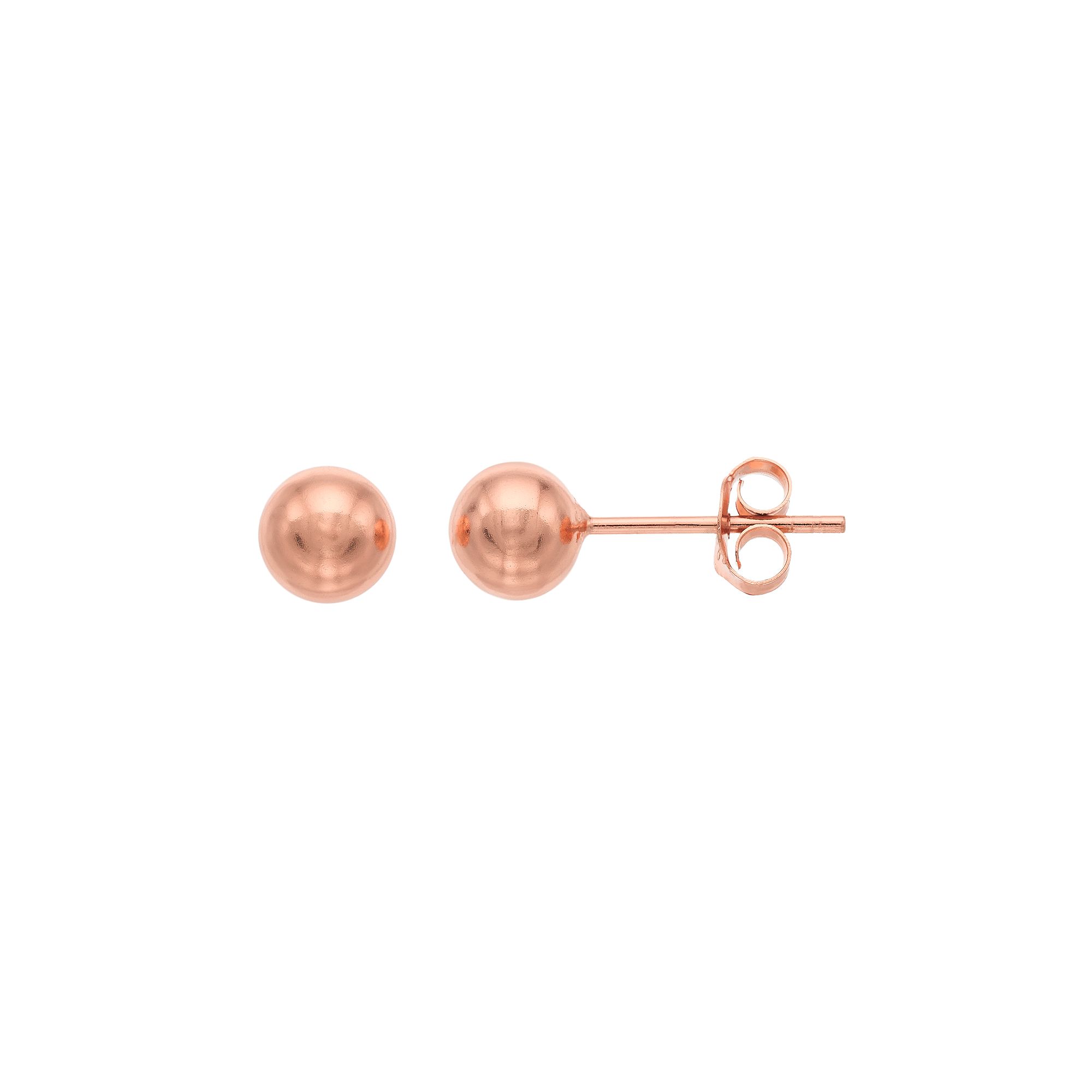 Sterling Silver Ball Stud Earrings, Womens, 14k Rose Gold Over