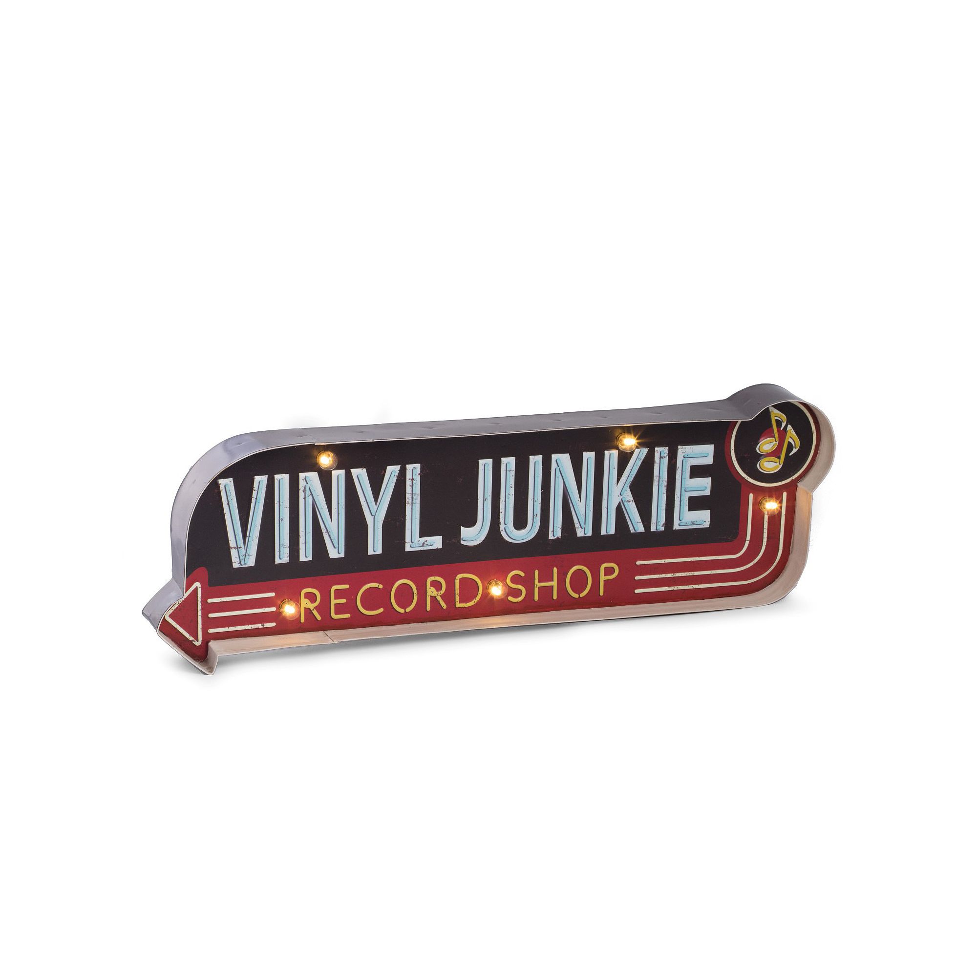 Bey-Berk Vinyl Junkie LED Lighted Metal Sign, Multicolor