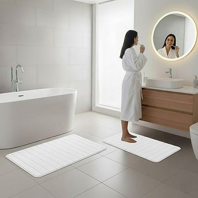 Portsmouth Home 2-piece Memory Foam Striped Bath Mat Set