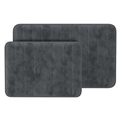 Lavish Home 2 Piece Memory Foam Striped Bath Mat Set - Taupe, 1