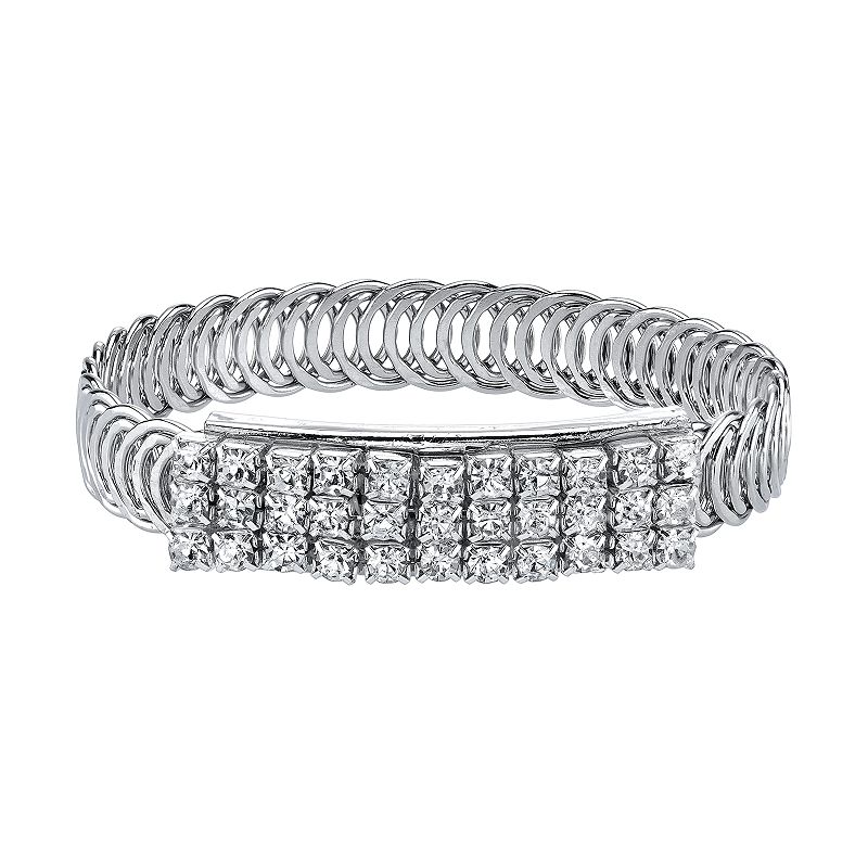1928 Crystal Overlapping Circle Bangle Bracelet, Womens, Size: 7, Grey