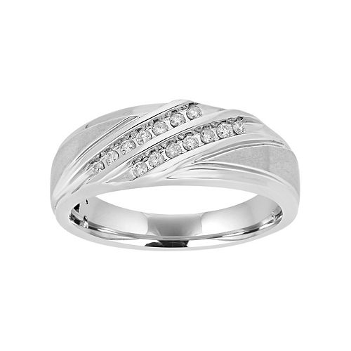 Men's 10k White Gold 1/5 Carat T.W. Diamond Diagonal Striped Ring