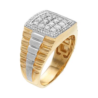 Men's Two Tone 10k Gold 1 Carat T.W. Diamond Cluster Ring