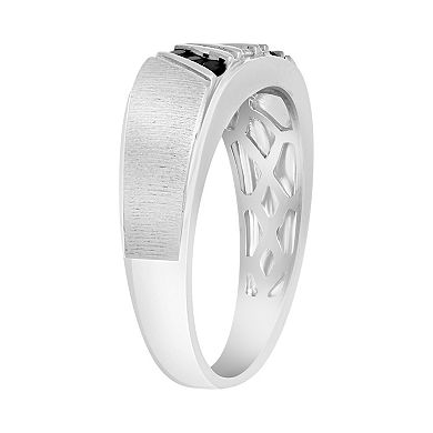 Men's Sterling Silver 1/4 Carat T.W. Black & White Diamond Diagonal Striped Ring