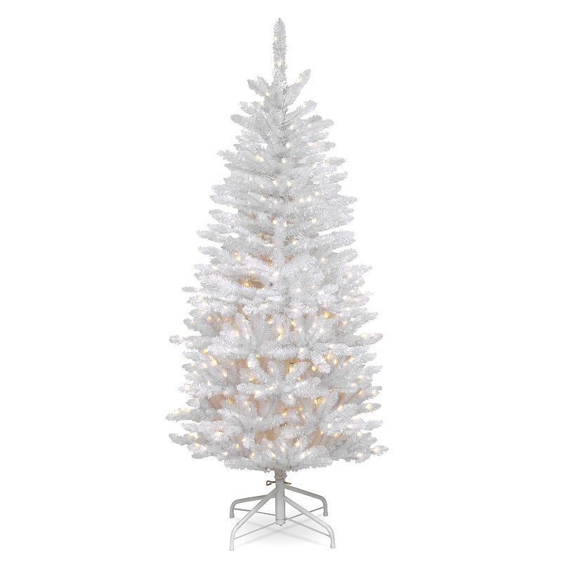National Tree Company Artificial Pre-Lit Slim Christmas Tree  White  Kingswood Fir  Clear Lights  4.5 Feet
