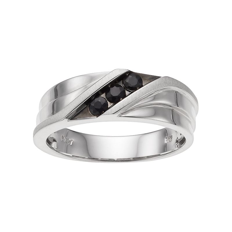 50239264 Mens 10k White Gold Black Sapphire 3-Stone Ring sku 50239264