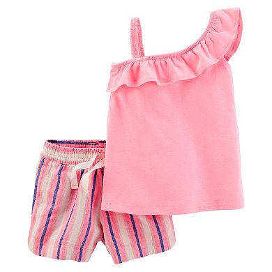 Toddler Girl Carter's One-Shoulder Top & Linen-Blend Shorts Set