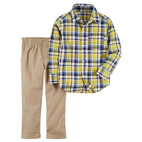 Toddler Boy Carter's 2pc. Yellow Plaid Shirt & Pants Set