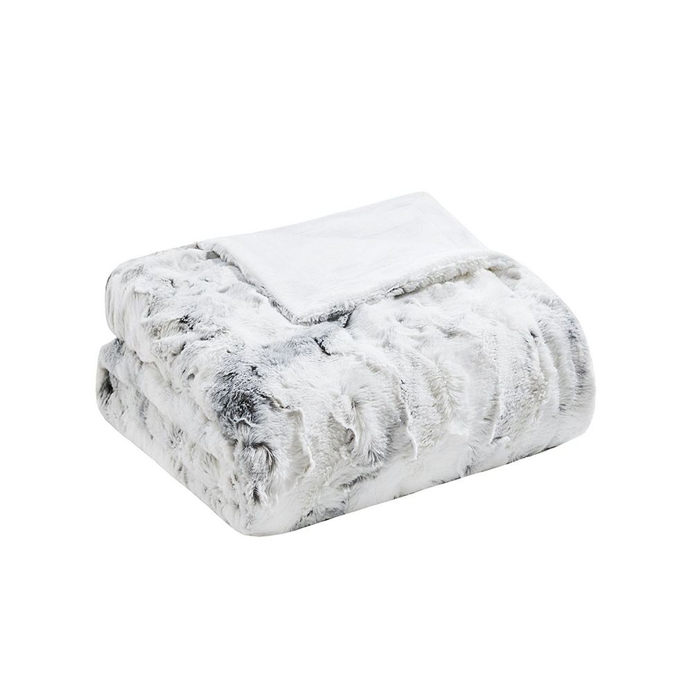 Madison Park Sachi Oversized Marble Print Faux Fur Throw Blanket