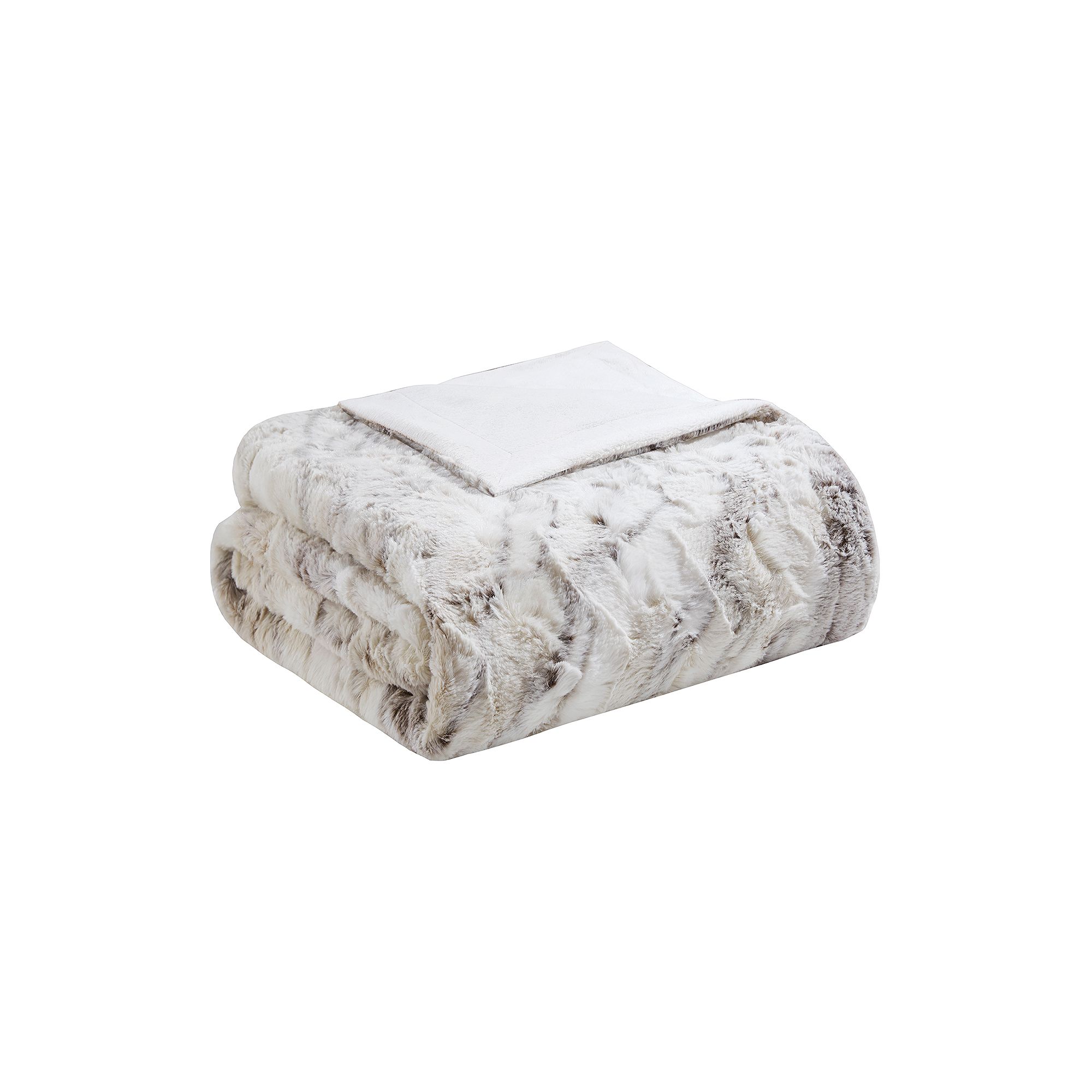 Madison Park Sachi Oversized Marble Print Faux Fur Throw Blanket, Natural