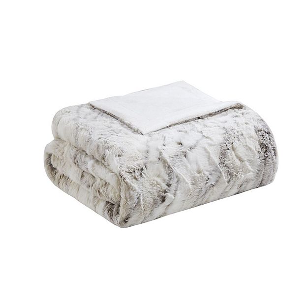 Madison Park Sachi Oversized Marble Print Faux Fur Throw Blanket