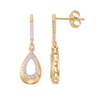 14k Gold Over Silver 1/5 Carat T.W. Diamond Teardrop Earrings
