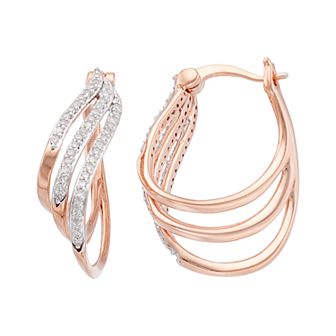 14k Rose Gold Over Silver 1/3 Carat T.W. Diamond U-Hoop Earrings