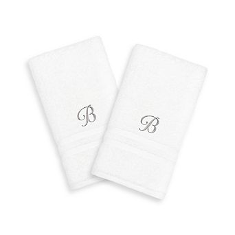 Linum Home Textiles Silver-Tone Denzi Single Letter Script 2-pack Monogram Hand Towel