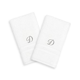 Linum Home Textiles Silver-Tone Denzi Single Letter Script 2-pack Monogram Hand Towel